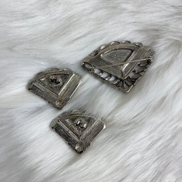 Unsigned AVON Faux Marcasite and Enamel Fan Demi Parure AVON 1990’s - Picture 6 of 6